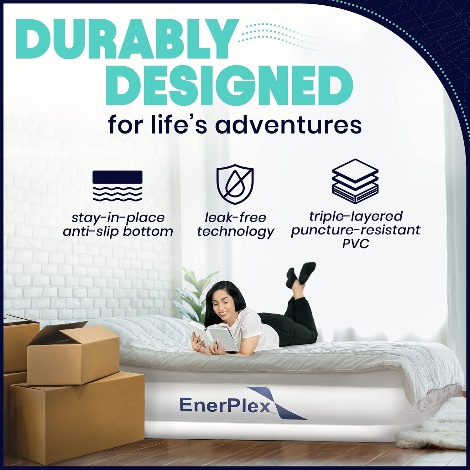 EnerPlex Dual Pump Luxury Queen Size Air Mattress Airbed with Built in Pump Raised Double High Queen Blow Up Bed for Home Camping Travel 2-Year Warranty - Image 6