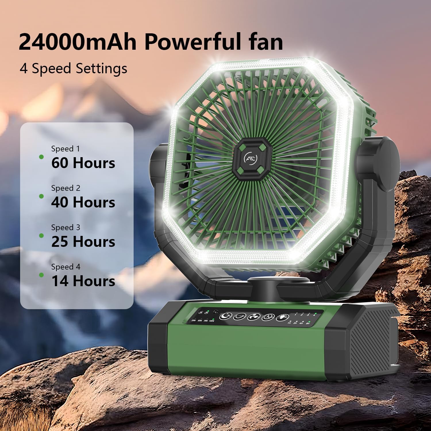 Portable Fan 24000mAh Battery Powered with Remote & LED, 4 Speed Strong Airflow, Desk/Camping/Outdoor/Gym Fan for Office Travel Treadmill Camping Gear - Image 2