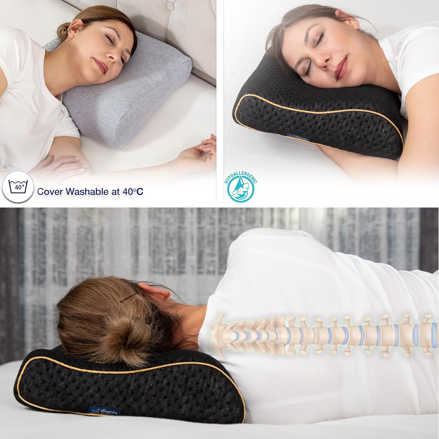 Memory Foam Pillow for Travel and Camping with Extra Cotton Cover – Easy to Carry Portable Bag (Black Contour) - Image 6