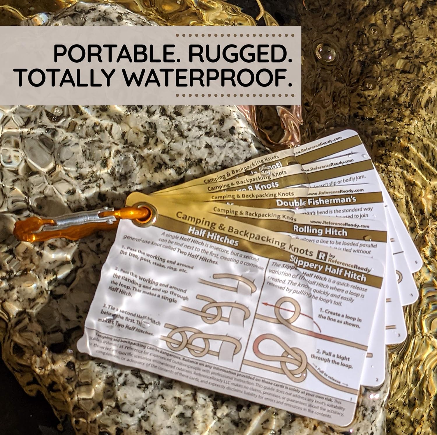 Outdoor Knots - Waterproof Knot Tying Cards with Mini Carabiner - Includes 22 Rope Knots for Camping, Backpacking, and Scouting Scenarios - Image 3