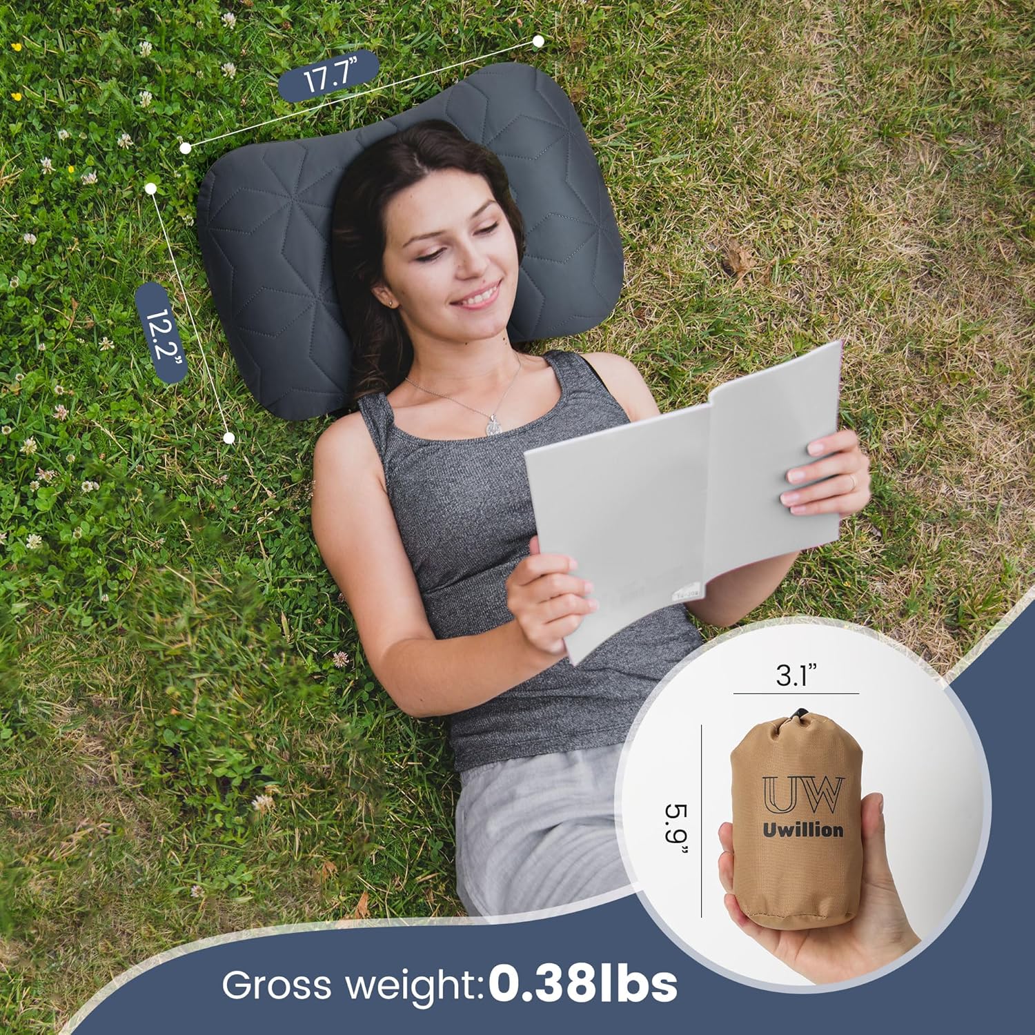 Camping Pillow with Removable Cover - Ultralight Inflatable Pillow for Camping Lightweight, Ergonomic and Washable for Camping, Hiking, and Travel Gray - Image 6