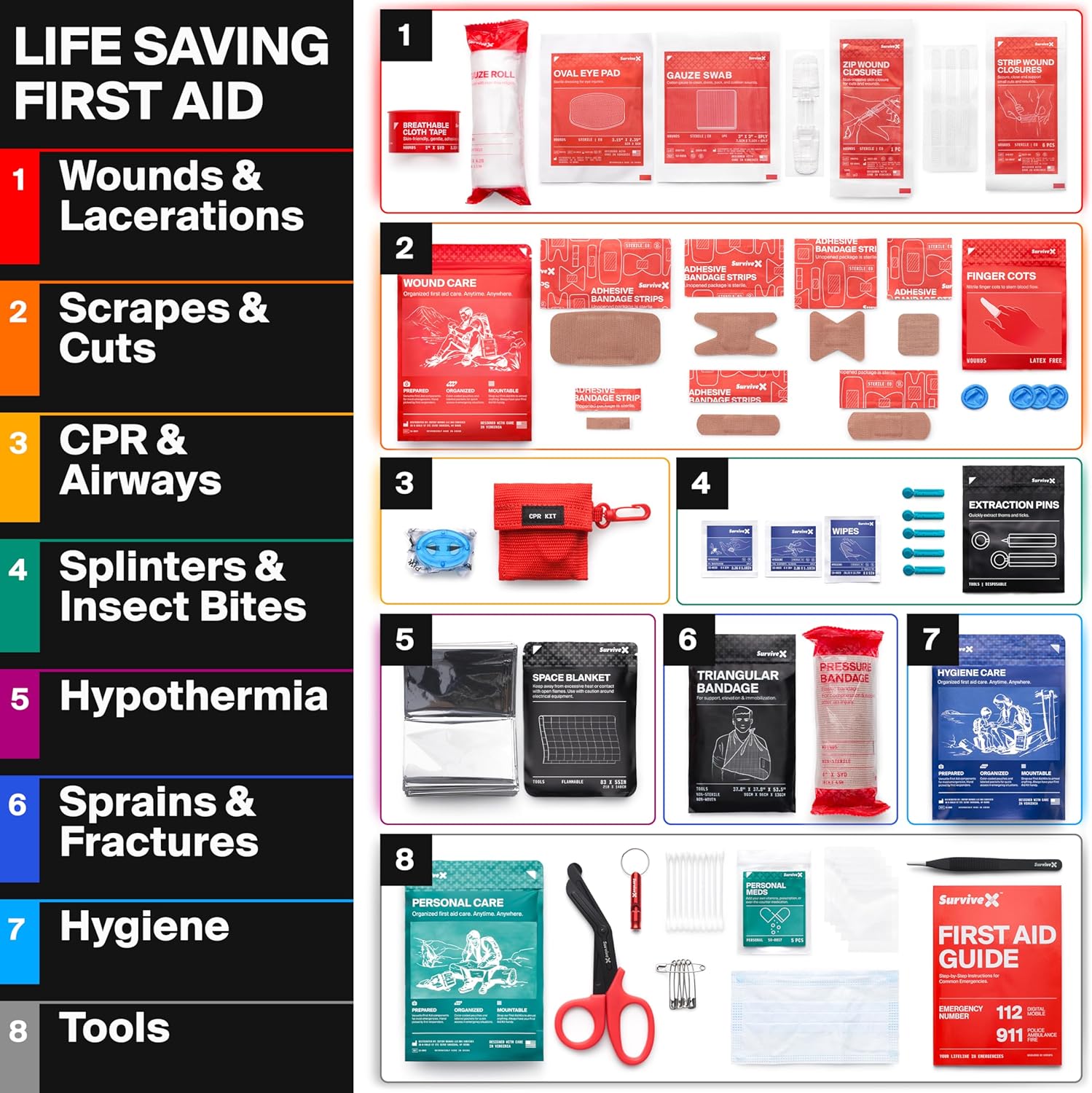 Small First Aid Kit for Car, Travel & Home - Emergency Kit for Hiking, Camping, Backpacking and Outdoors - Includes Zip Stitch Wound Closure Strips - FSA HSA Approved - Image 3