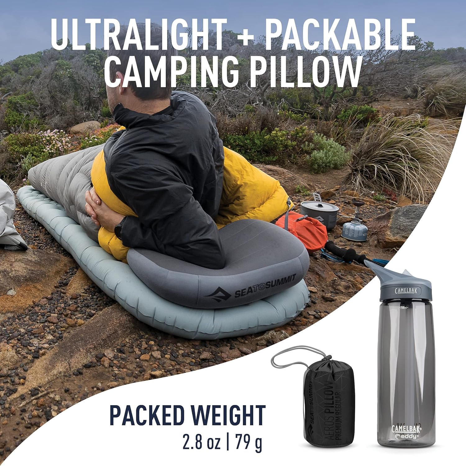 Sea to Summit Aeros Premium Inflatable Travel Pillow, Regular (13.4 x 9.4), Grey - Image 2