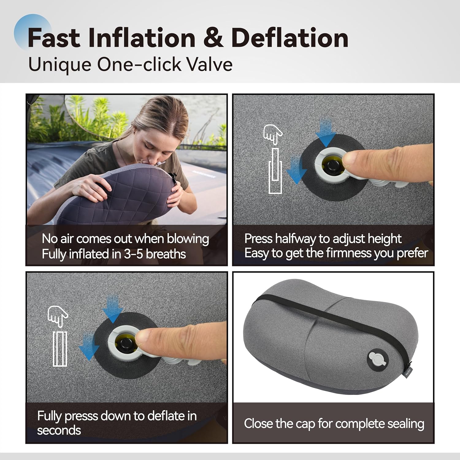 MARCHWAY Ultralight Inflatable Camping Pillow with Soft Washable Cover, Compact Compressible Portable Travel Air Pillow for Outdoor Camp, Sport, Hiking, Backpacking Sleep (Grey) - Image 5