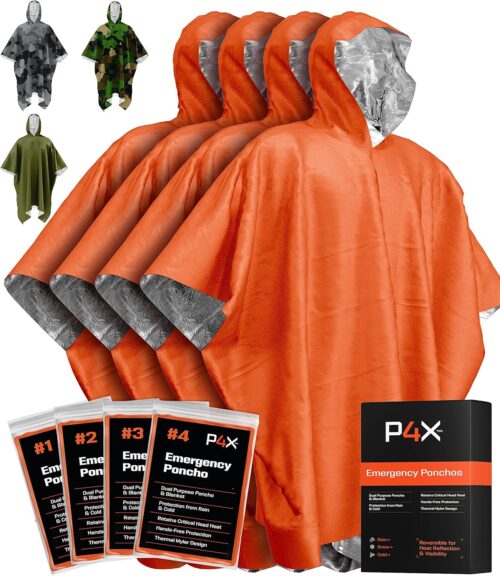 PREPARED4X Emergency Poncho and Mylar Blanket Liner – Waterproof, Wind-Resistant Outdoor Rain Poncho for Camping, Emergencies