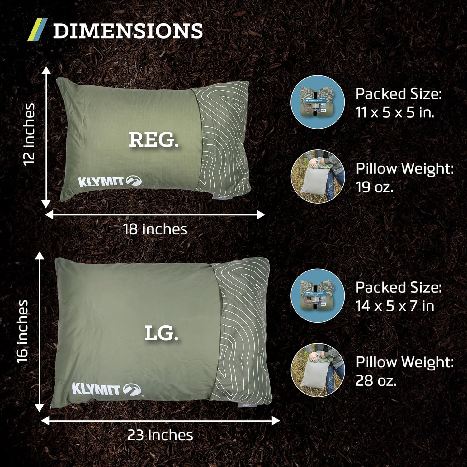 Klymit Drift Camping Pillow, Shredded Memory Foam Travel Pillow with Reversible Cover for Outdoor Use, Green, Regular - Image 4