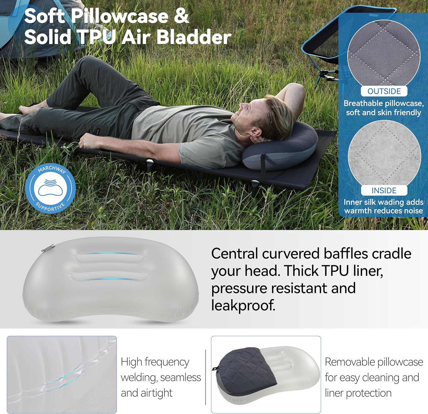 MARCHWAY Ultralight Inflatable Camping Pillow with Soft Washable Cover, Compact Compressible Portable Travel Air Pillow for Outdoor Camp, Sport, Hiking, Backpacking Sleep (Grey) - Image 4